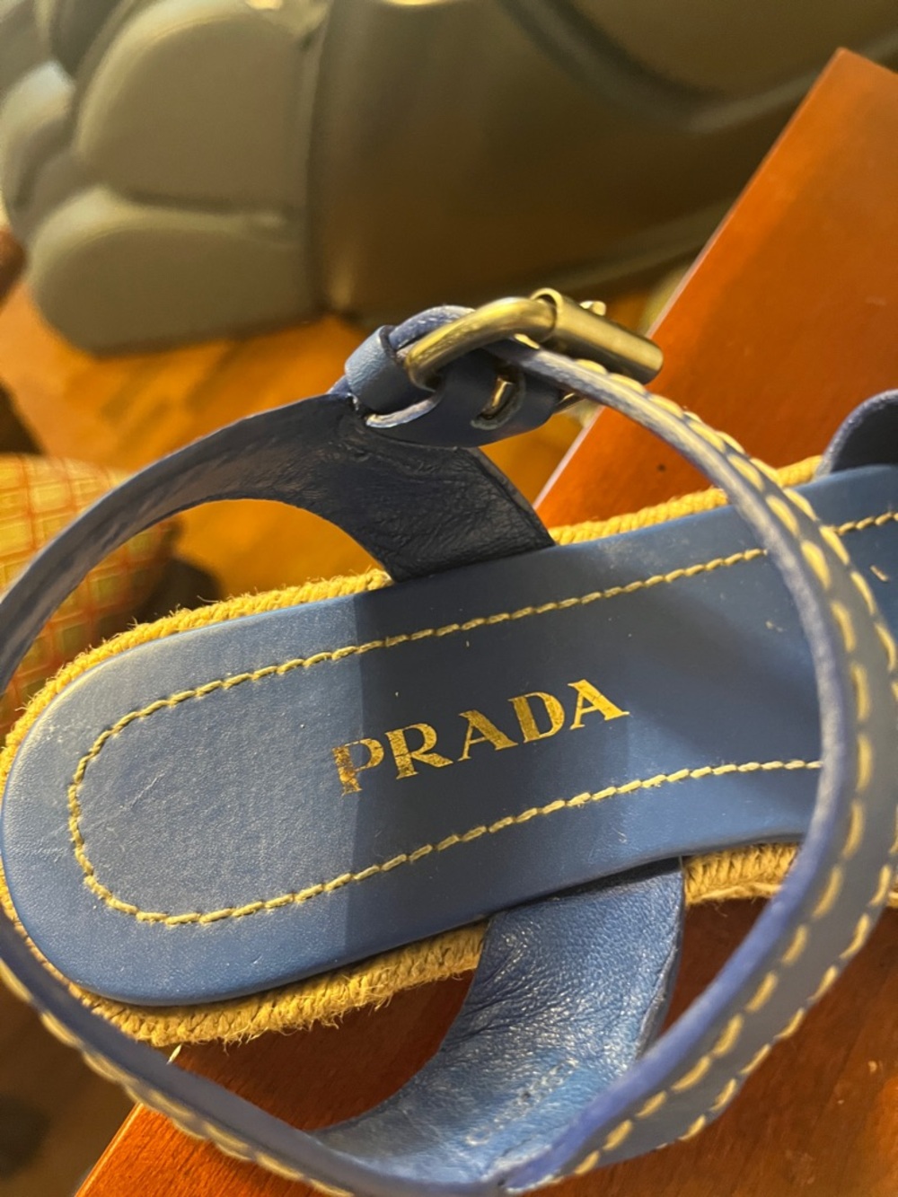 Prada Marine Blue Women’s Sandals with Braided Jute Sole Size 38 - Picture 2 of 12